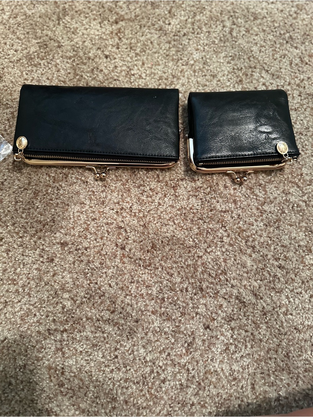 Black Leather Zip & Frame Wallet Set - Classic Women's Wallets